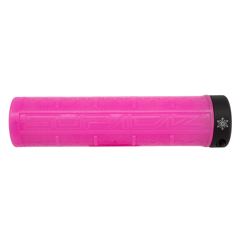 Supacaz Grizips Lock-On Grips Neon Pink Clear/Black 135mm Single Lock On